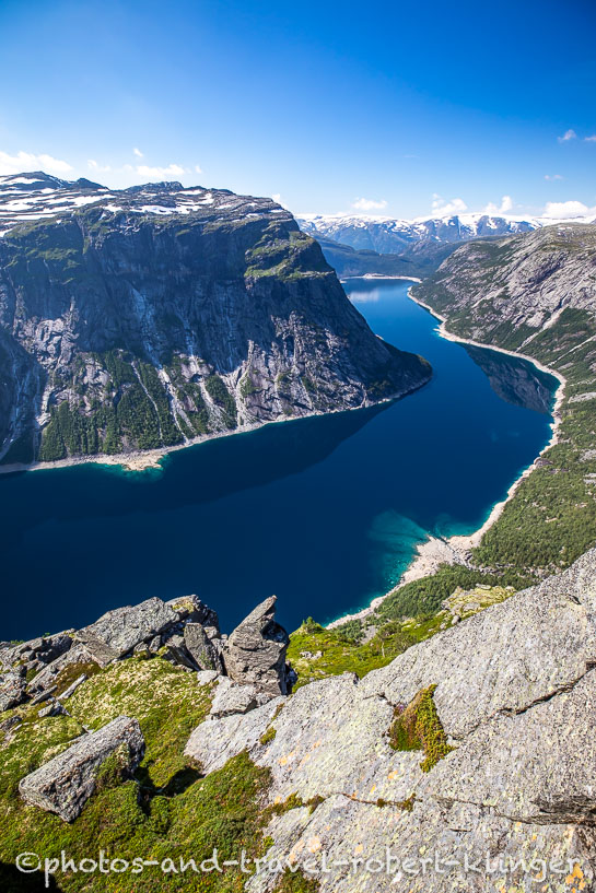 The big lake at trolltunga close to Tyssedal