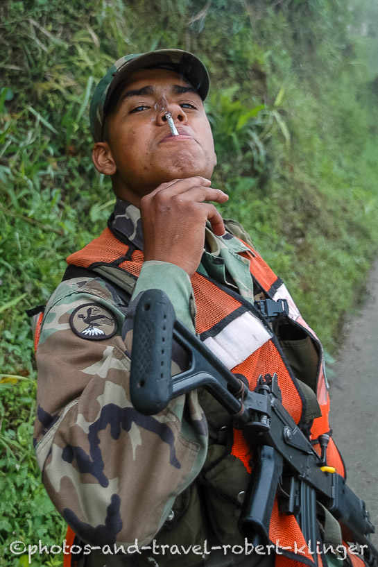 A soldier smoking drugs in Colombia