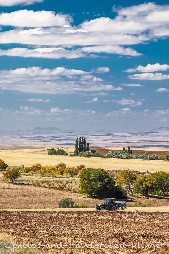 A tractor on a field in Central Anatolia